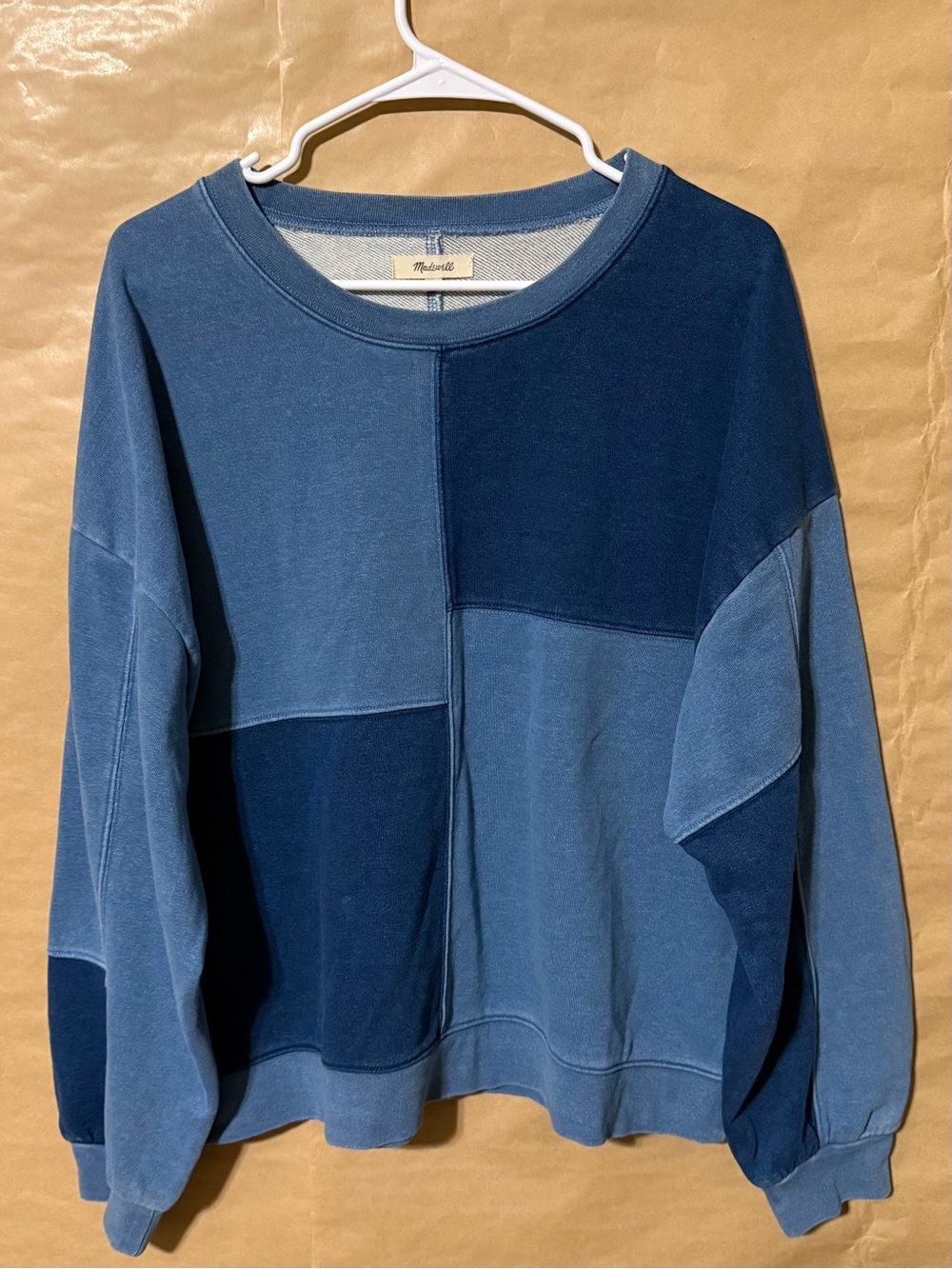 Madewell Indigo-Dyed Patchwork Sweatshirt Blue XL $88